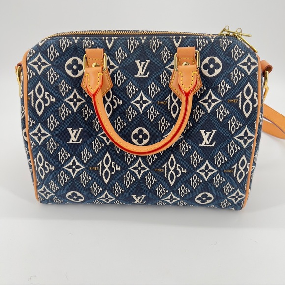 Preloved Louis Vuitton 1854 Blue Monogram Speedy Bandouliere 25 with Wallet - Picture 3 of 15